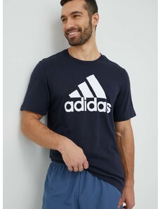 Bombažna kratka majica adidas mornarsko modra barva