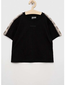 Otroška bombažna kratka majica Guess črna barva
