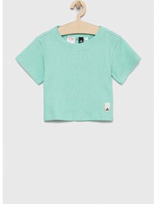 Otroška bombažna kratka majica adidas turkizna barva