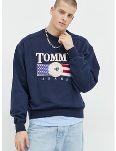 Bombažen pulover Tommy Jeans moška, mornarsko modra barva