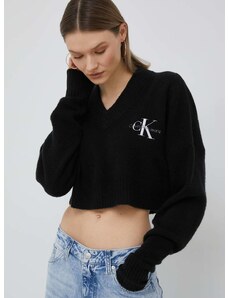 Pulover s primesjo volne Calvin Klein Jeans ženski, črna barva