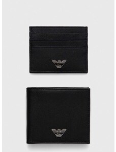 Usnjena denarnica in etui za kartice Emporio Armani moški, črna barva
