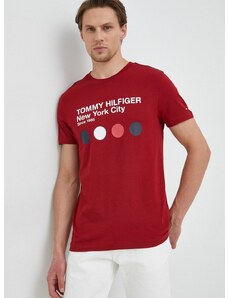 Bombažna kratka majica Tommy Hilfiger rdeča barva