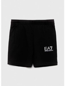 Otroške bombažne kratke hlače EA7 Emporio Armani črna barva