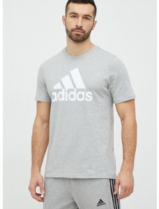Bombažna kratka majica adidas siva barva