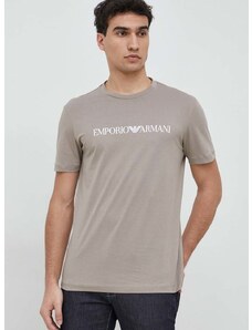 Bombažna kratka majica Emporio Armani bež barva
