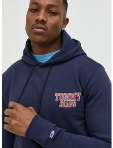 Bombažen pulover Tommy Jeans moška, mornarsko modra barva, s kapuco