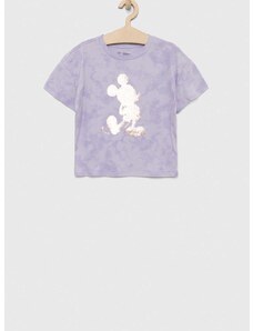 Otroška bombažna kratka majica GAP x Myszka Miki vijolična barva