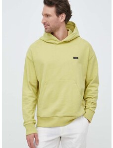 Bombažen pulover Calvin Klein moška, rumena barva, s kapuco