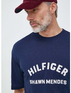 Kratka majica Tommy Hilfiger x Shawn Mandes moška, mornarsko modra barva