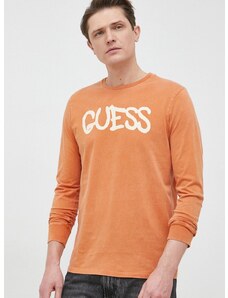 Bombažna majica z dolgimi rokavi Guess x Brandalised oranžna barva