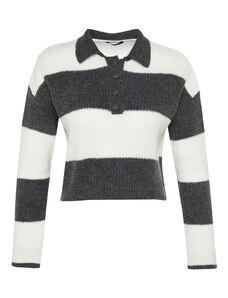 Trendyol antracit obrezovanje mehko teksturirano barvno blok pletenine pulover
