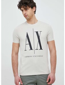 Bombažna kratka majica Armani Exchange bež barva