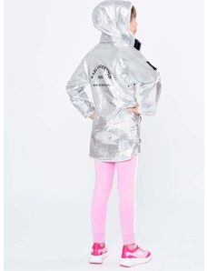 Otroška dvostranska jakna Karl Lagerfeld srebrna barva