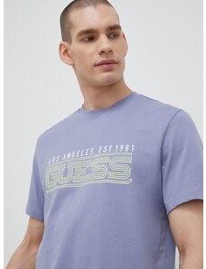 Bombažna kratka majica Guess siva barva