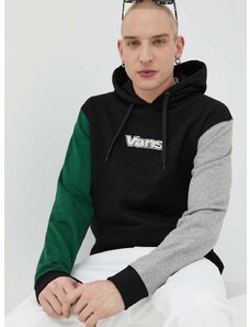 Bombažen pulover Vans moška, črna barva, s kapuco