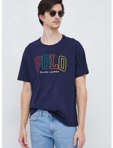 Bombažna kratka majica Polo Ralph Lauren mornarsko modra barva