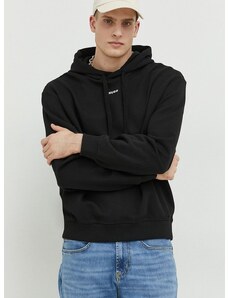 Bombažen pulover HUGO moška, črna barva, s kapuco