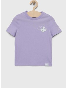 Otroška bombažna kratka majica GAP x Disney vijolična barva
