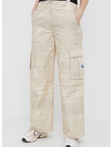Bombažne hlače Calvin Klein Jeans bež barva