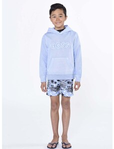 Otroški bombažen pulover BOSS s kapuco