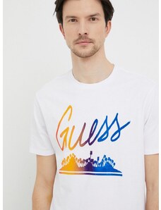 Bombažna kratka majica Guess bela barva