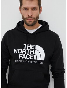 Bombažen pulover The North Face moška, črna barva, s kapuco