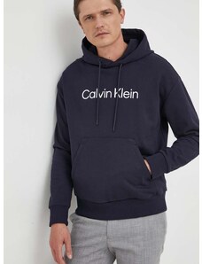 Bombažen pulover Calvin Klein moška, mornarsko modra barva, s kapuco