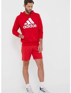 Bombažen pulover adidas moška, rdeča barva, s kapuco