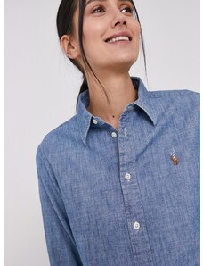 Bombažna srajca Polo Ralph Lauren ženska, modra barva,