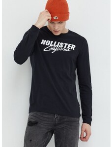 Bombažna majica z dolgimi rokavi Hollister Co. bela barva
