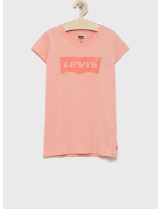 Otroška bombažna kratka majica Levi's roza barva