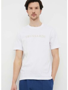 Bombažna kratka majica Trussardi bela barva