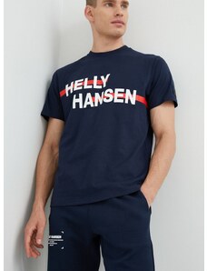 Bombažna kratka majica Helly Hansen mornarsko modra barva