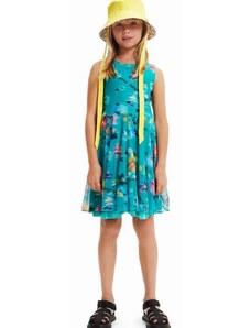 Otroška bombažna obleka Desigual turkizna barva