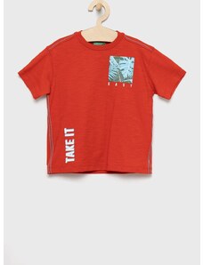 Otroški bombažen t-shirt United Colors of Benetton rdeča barva