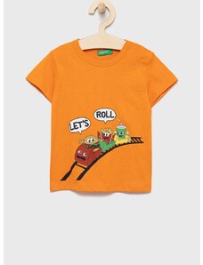 Otroški bombažen t-shirt United Colors of Benetton oranžna barva
