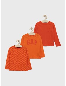 Otroška bombažna majica z dolgimi rokavi GAP oranžna barva