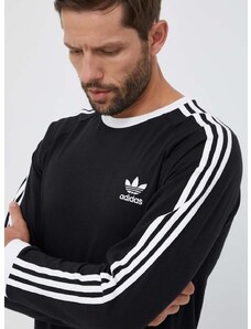 Bombažna majica z dolgimi rokavi adidas Originals 3-Stripes Long Sleeve Tee črna barva