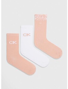 Nogavice Calvin Klein 3-pack ženski, roza barva