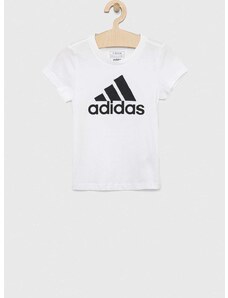 Otroška bombažna kratka majica adidas G BL bela barva