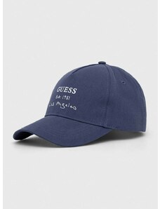 Bombažna bejzbolska kapa Guess mornarsko modra barva