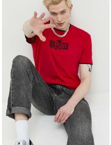 Bombažna kratka majica Hollister Co. rdeča barva