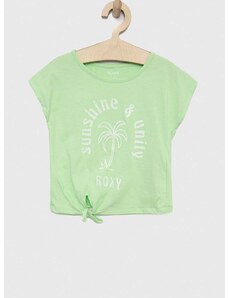 Otroška bombažna kratka majica Roxy zelena barva