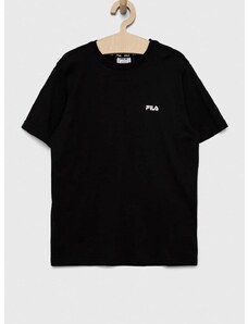 Otroška bombažna kratka majica Fila črna barva