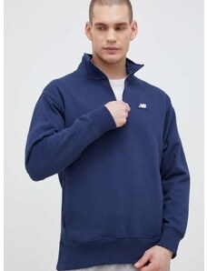 Bombažen pulover New Balance moška, mornarsko modra barva
