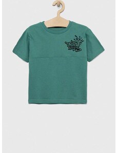 Otroška bombažna kratka majica Sisley zelena barva