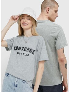 Bombažna kratka majica Converse siva barva