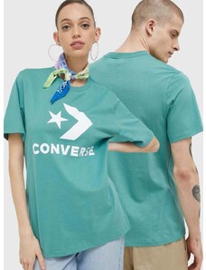Bombažna kratka majica Converse turkizna barva