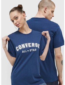Bombažna kratka majica Converse mornarsko modra barva